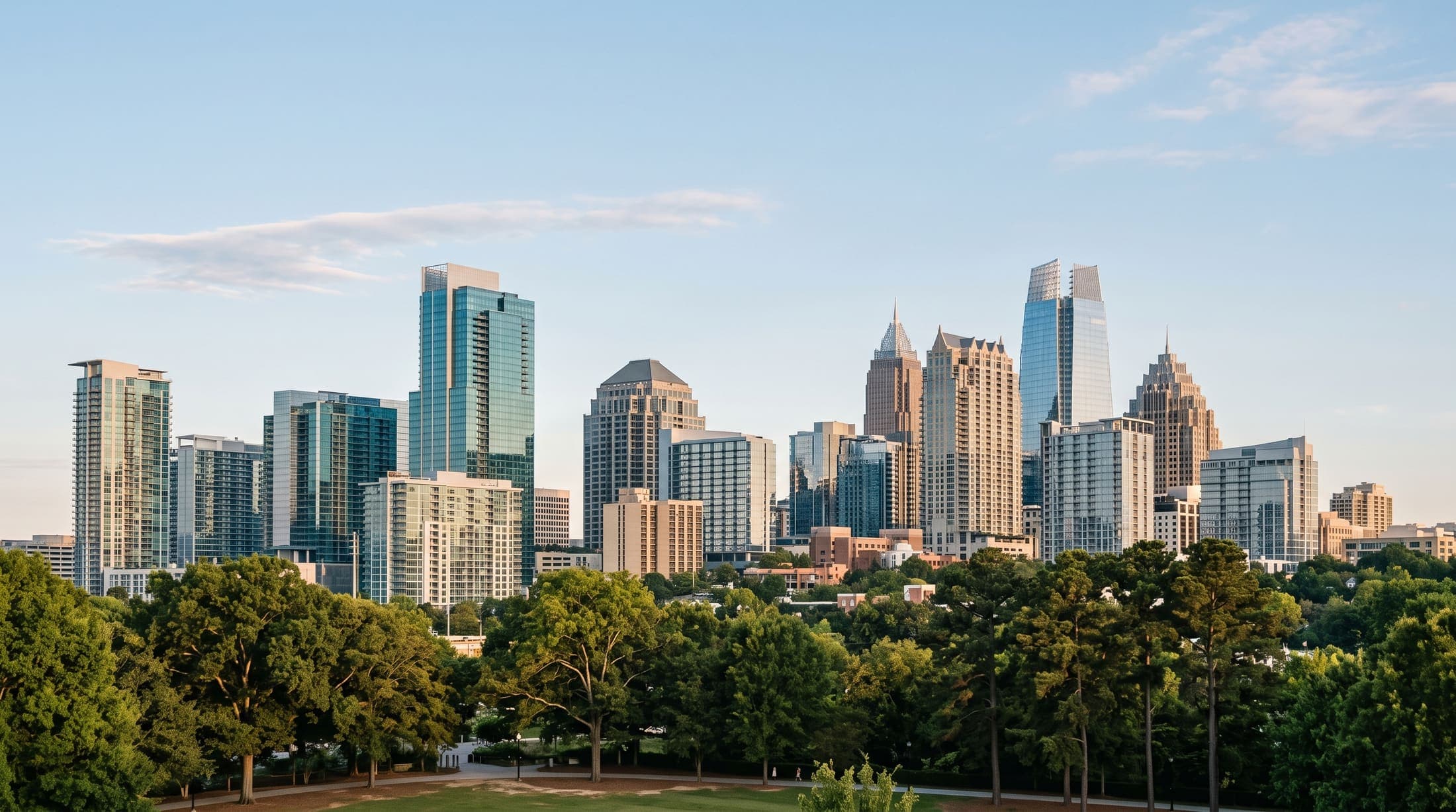 Modern downtown Atlanta skyline at golden hour